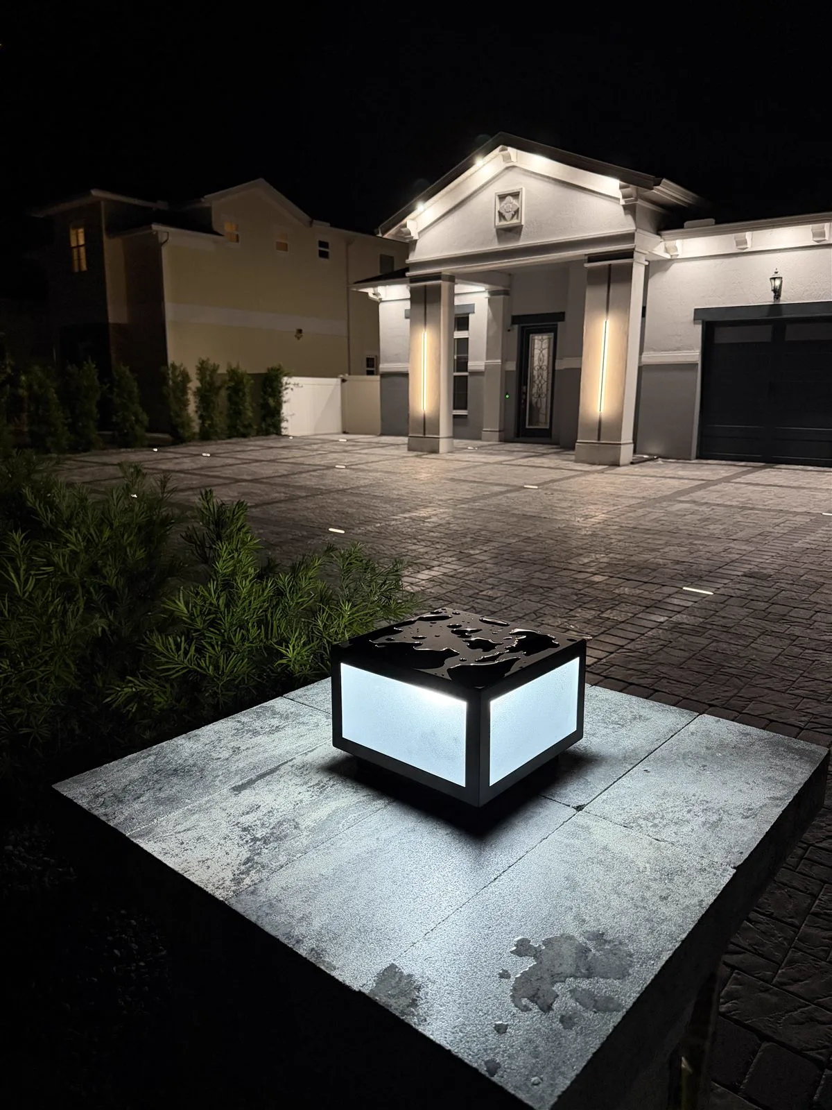 Architectural outdoor lighting fixture at night